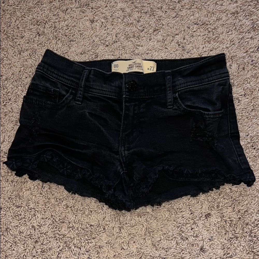 Hollister Black Jean Shorts Distressed with Lace Hem